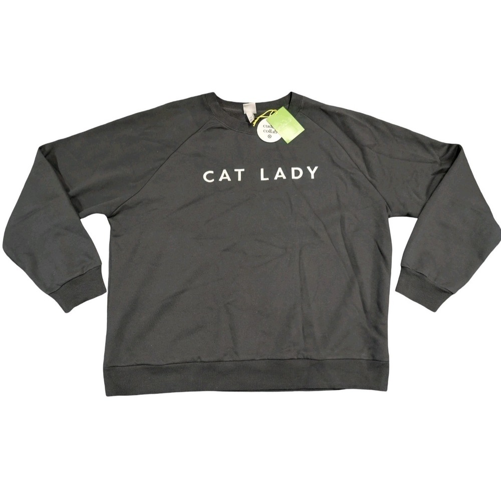 ⭐C8 The Cuddle Collab Women's "Cat Lady" Crewneck Sweatshirt Black Size XXL